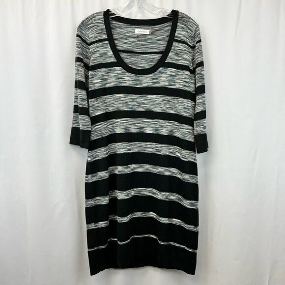 Calvin Klein Womens Sweater Dress Multicolor Striped Scoop Neck 3/4 Sleeve L - Picture 1 of 11